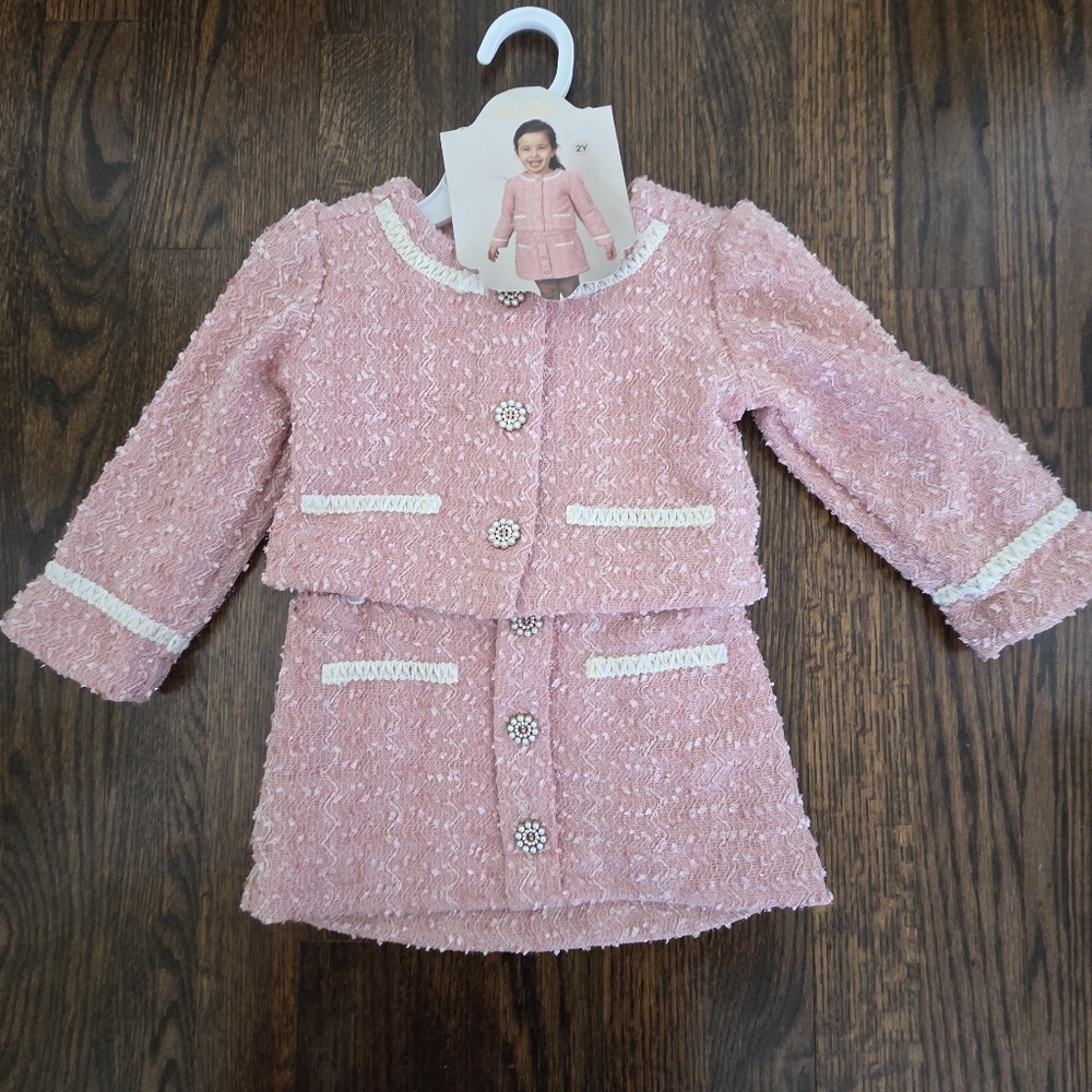 Toddler Pink Tweed Jacket & Skirt Set Size 2T